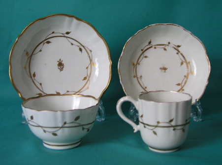  Caughley Porcelain Coffee Cup, Teabowl and 2 Saucers